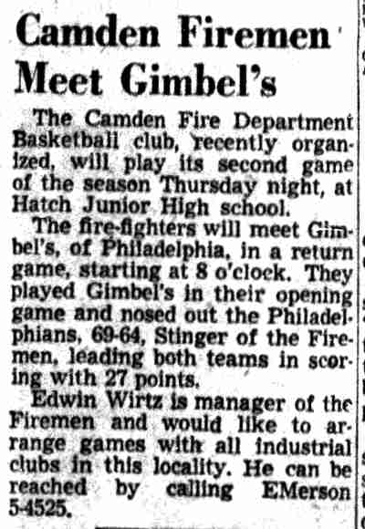 Camden Courier-Post, February 5, 1952 — Camden Firemen Meet Gimbel's