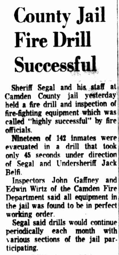 County Jail Fire Drill Successful, Camden Courier-Post, November 19, 1963