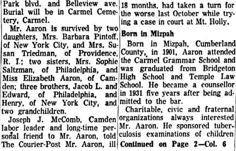 E. George Aaron obituary, continued
