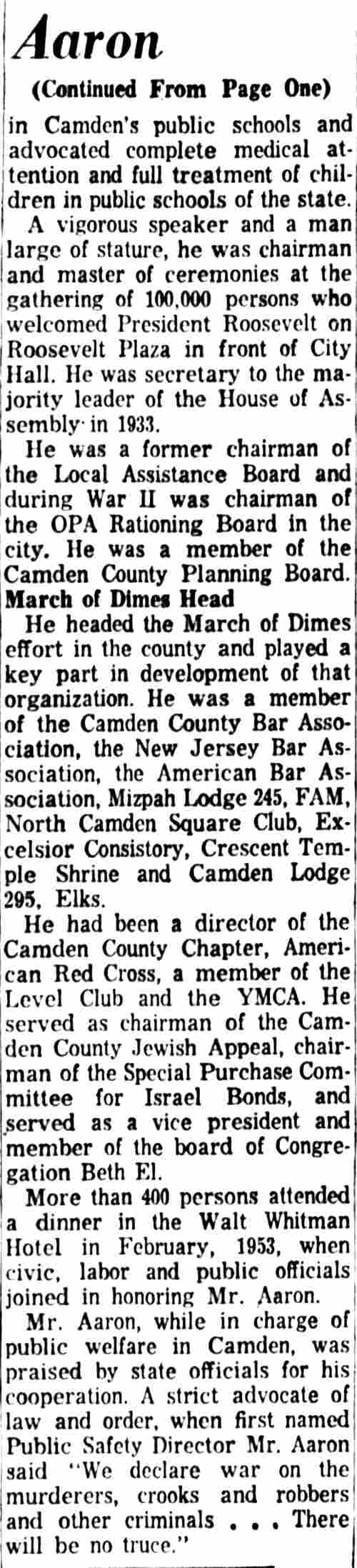 E. George Aaron obituary, continued