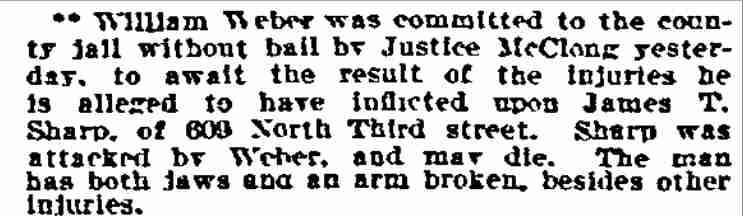 William Weber Committed for Assault, Philadelphia Inquirer, July 8, 1908