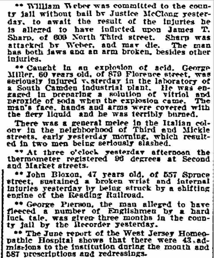 Philadelphia Inquirer, July 7, 1908 — William Weber committed to jail