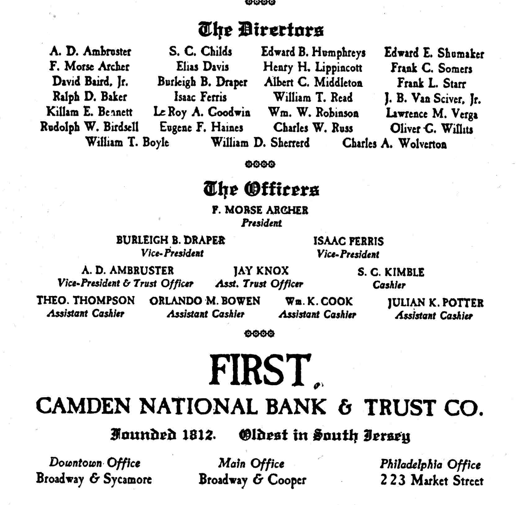 Camden Courier-Post, June 18, 1932 — First Camden National Bank directors