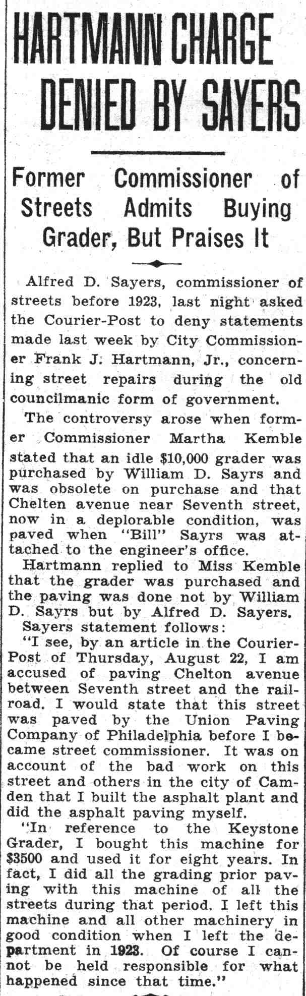 Hartmann Charge Denied by Sayers, August 28, 1935, page 1