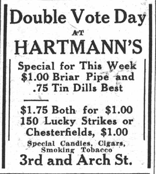 Advertisement: Double Vote Day at Hartmann's, Camden Courier-Post, June 16, 1932