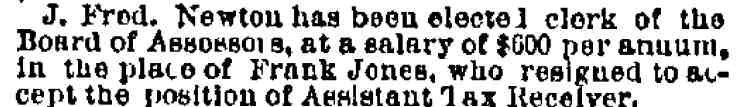 Newton elected clerk of Board of Assessors, Philadelphia Inquirer, July 1, 1886