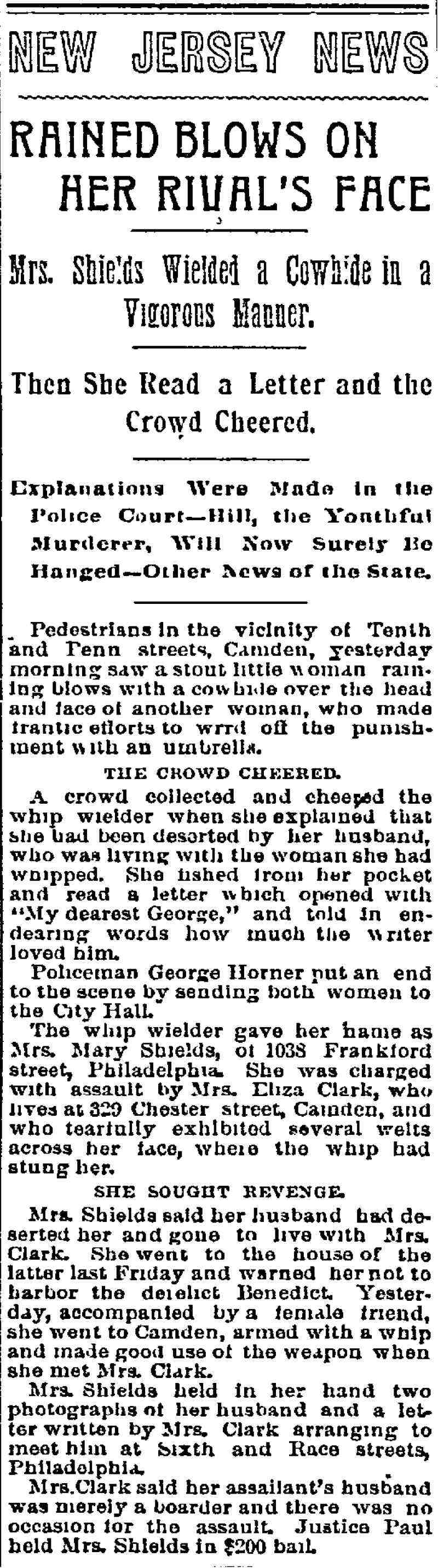 Philadelphia Inquirer March 22 1893 — Rained Blows on Her Rival's Face