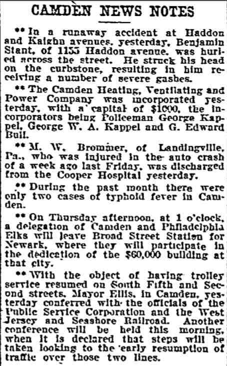 Philadelphia Inquirer, June 18, 1907 — brief item about George Kappel and son