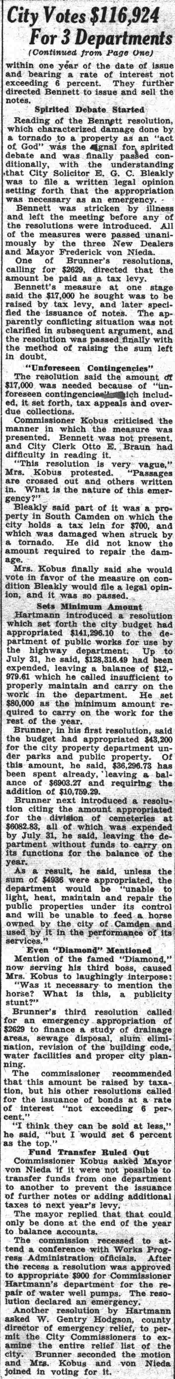 Harold W. Bennett Camden Courier-Post August 29 1935, continued
