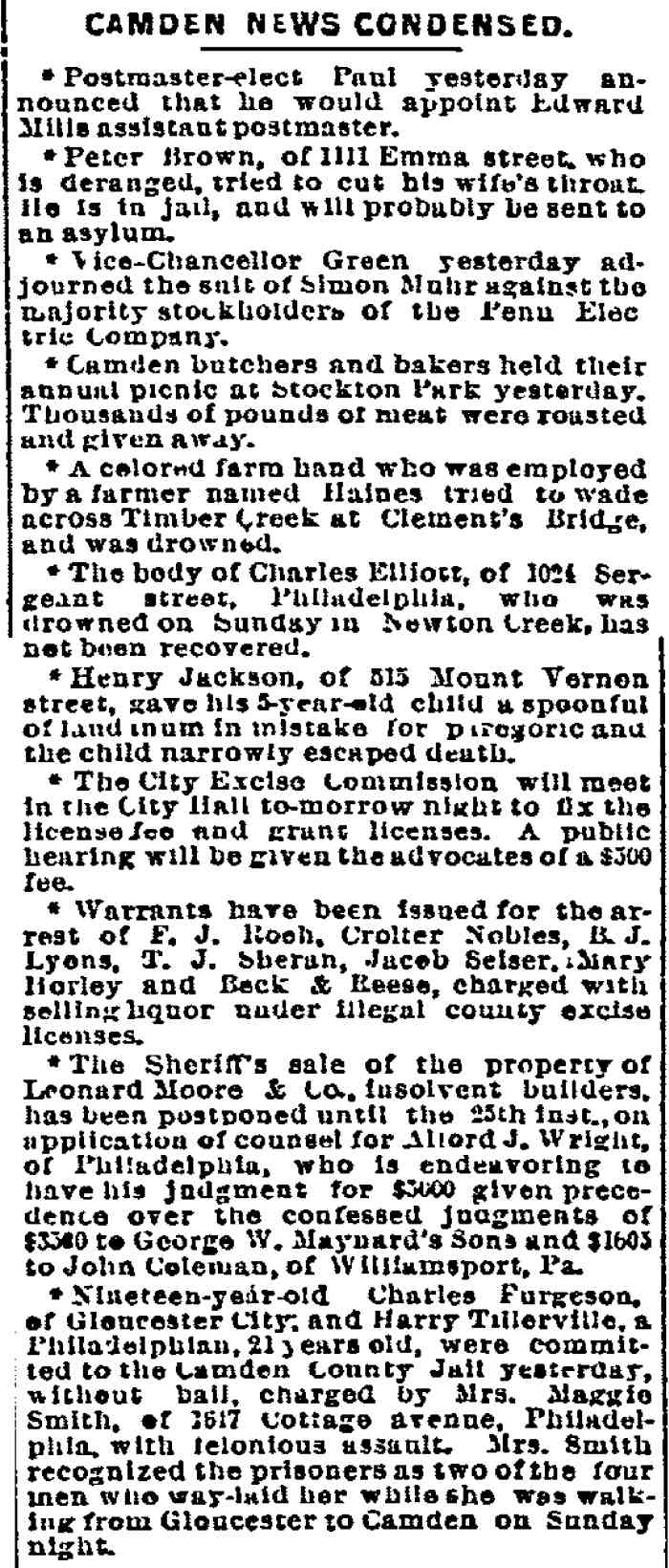 Philadelphia Inquirer, June 19, 1894 — Camden News Condensed