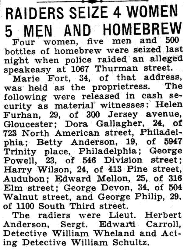 Camden Courier-Post, June 18, 1932 — Raiders Seize 4 Women 5 Men and Homebrew