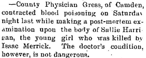 Trenton Evening Times, January 11, 1888 — County Physician Gross notice