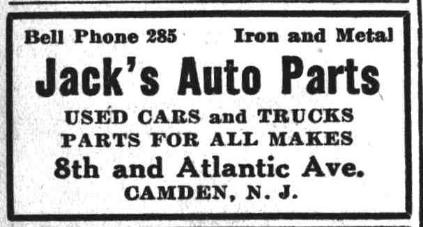 Jack's Auto Parts advertisement — Camden Courier-Post, August 28, 1935