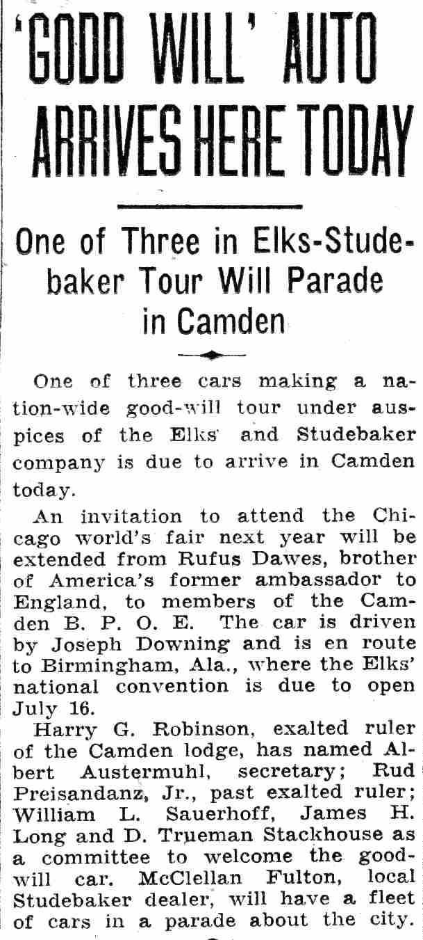 Camden Courier-Post photo of Elks meeting, June 18, 1932