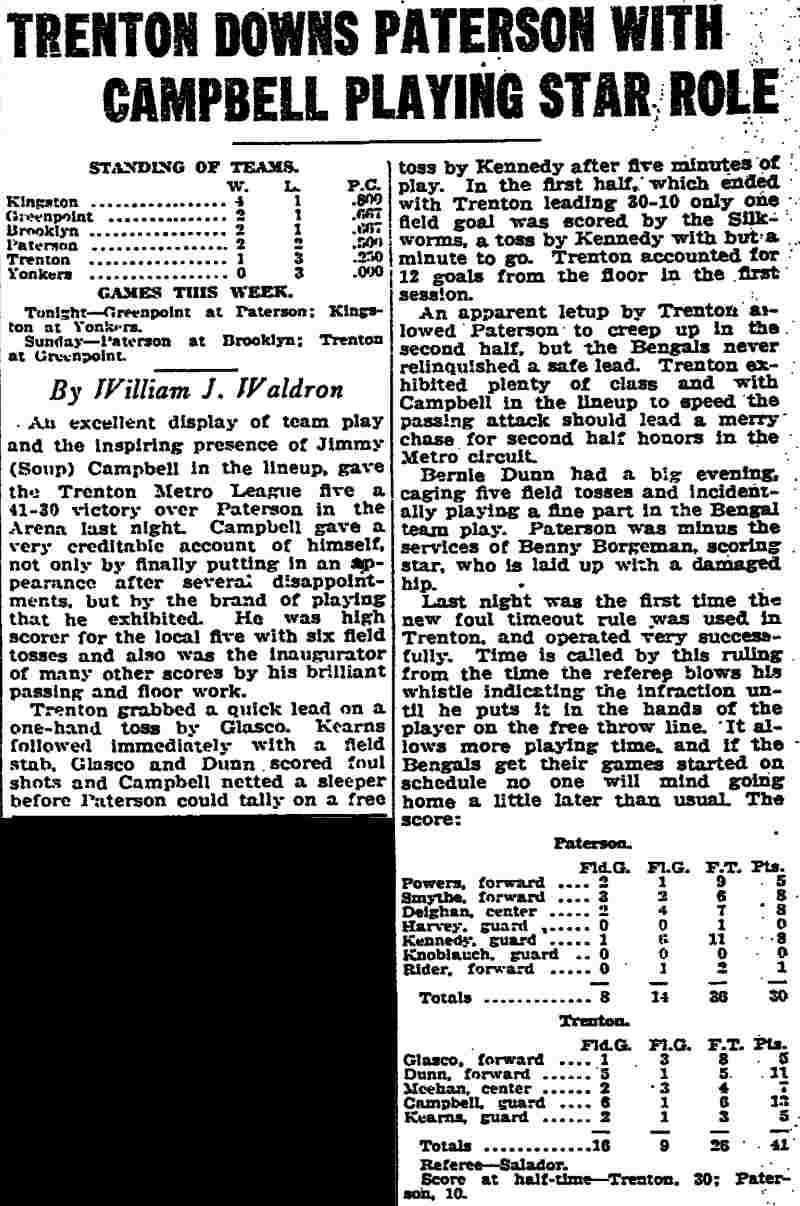 Trenton Downs Paterson With Campbell Playing Star Role — Trenton Times, January 17, 1925
