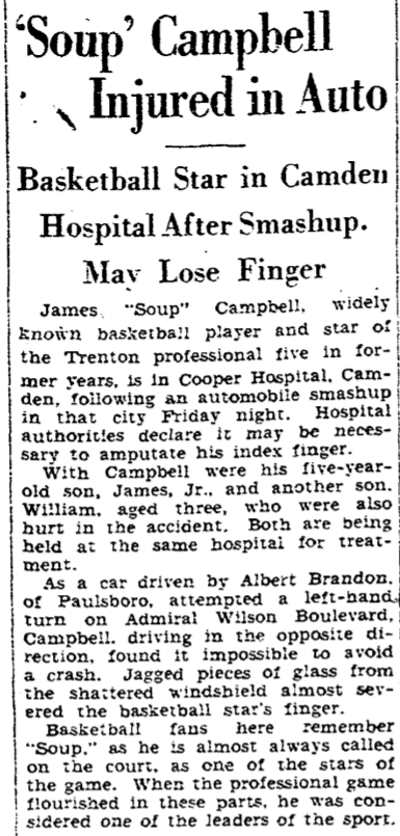 'Soup' Campbell Injured in Auto — Trenton Evening Times, July 27, 1930