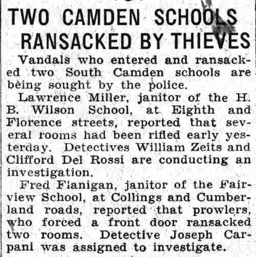 Camden Courier-Post graduation clipping, June 15, 1932 — H.B. Wilson School, Yorkship School graduates including William Feitz, Clifford Del Rossi, Joseph Carpani