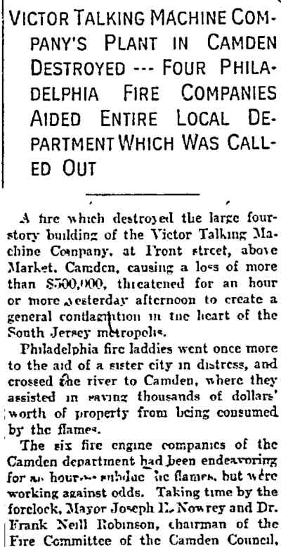 Philadelphia Inquirer, April 25, 1904 — Victor Talking Machine fire, page two