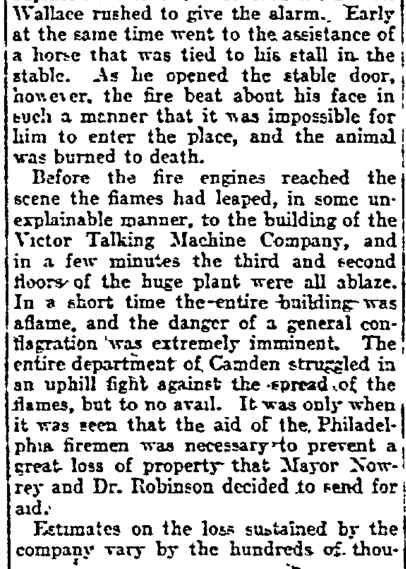Philadelphia Inquirer, April 25, 1904 — Victor Talking Machine fire, page five