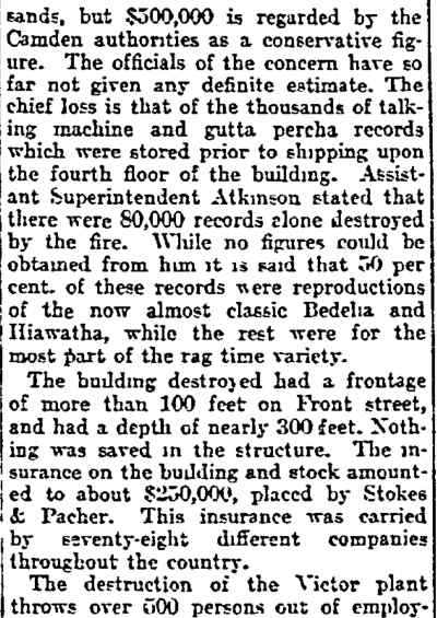 Philadelphia Inquirer, April 25, 1904 — Victor Talking Machine fire, page six