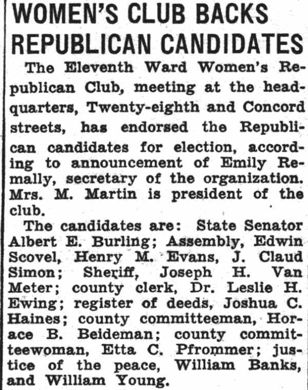 Camden Courier-Post clipping: Women's Club Backs Republican Candidates