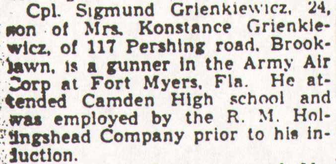 Camden Courier-Post July 28, 1943 — Cpl. Sigmund Grienkiewicz