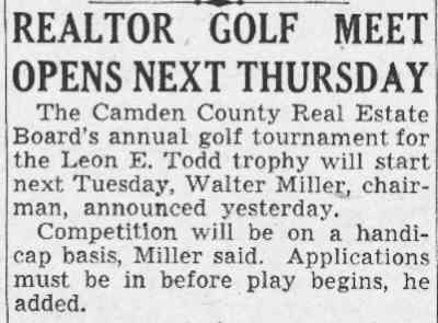 Realtor Golf Meet Opens Next Thursday, Camden Courier-Post July 4, 1941