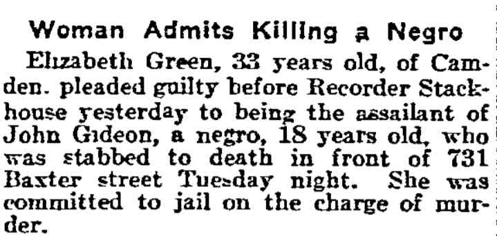 Philadelphia Inquirer July 20, 1911, Woman Admits Killing a Negro