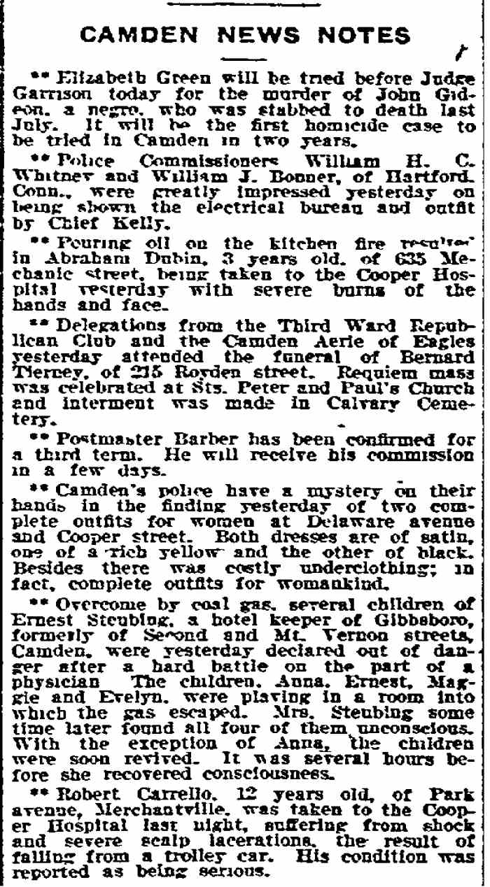 Philadelphia Inquirer December 19, 1911, Camden News Notes