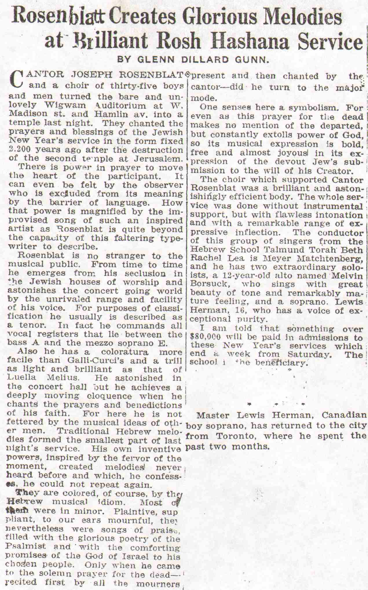 Chicago newspaper clipping, 1926, about Louis Herman