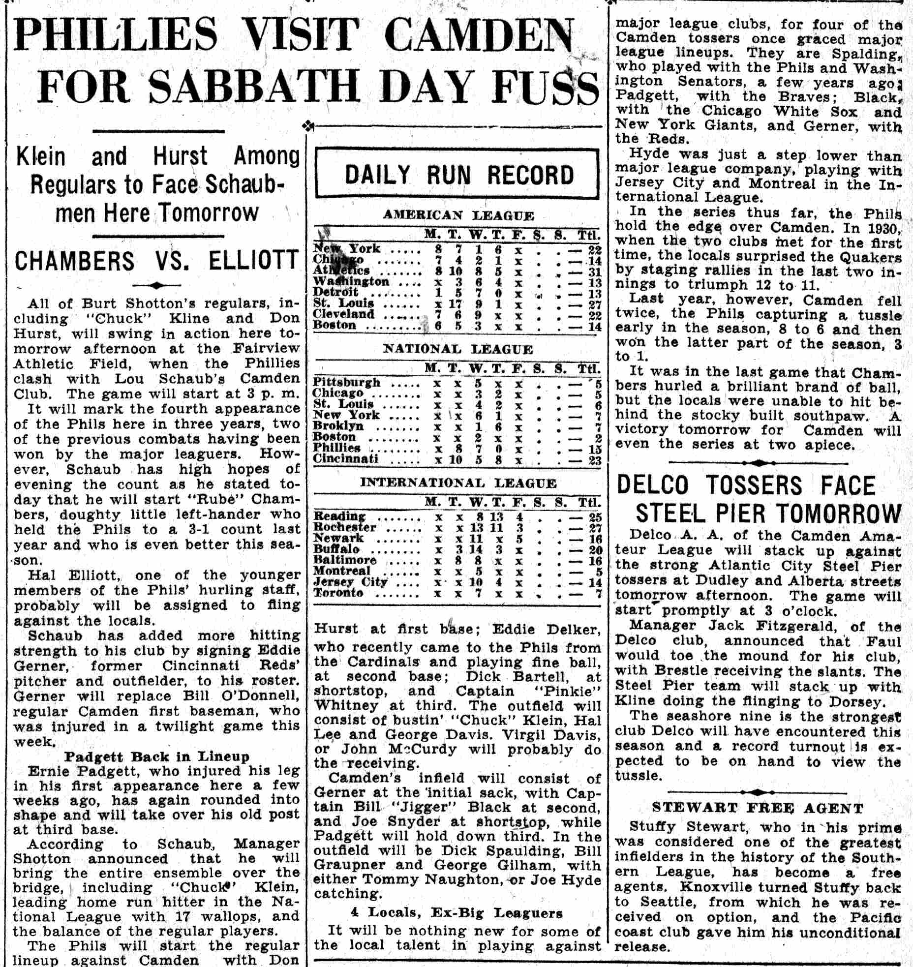 Camden Courier-Post, June 18, 1932 — Lou Schaub's Camden Club featuring Joe Hyde