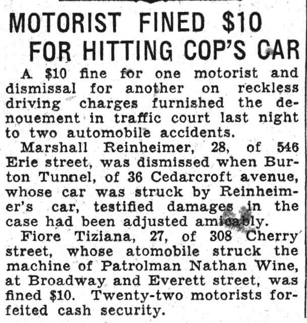 Motorist Fined $10 for Hitting Cop's Car — Camden Courier-Post, June 17, 1932