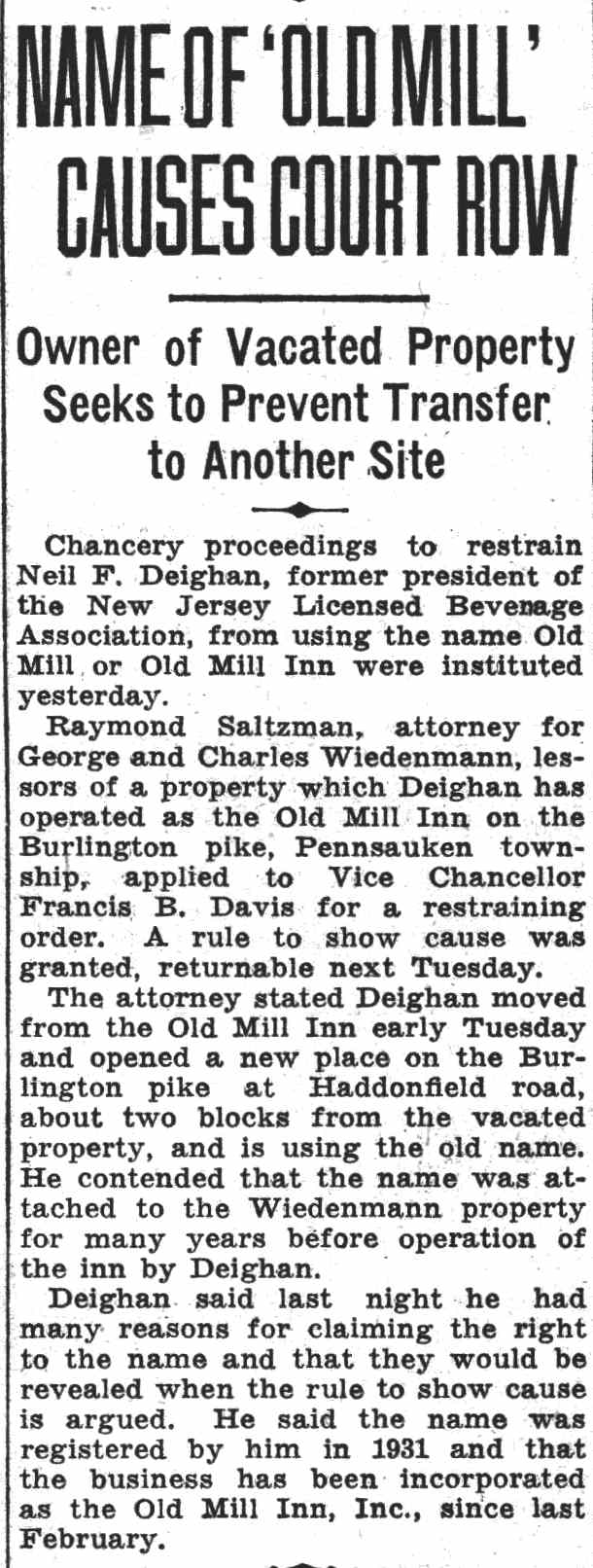 Camden Courier-Post August 29 1935 Old Mill Inn name dispute