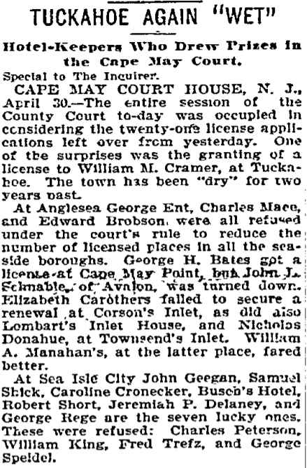 Philadelphia Inquirer, May 1, 1897 — Tuckahoe Again Wet