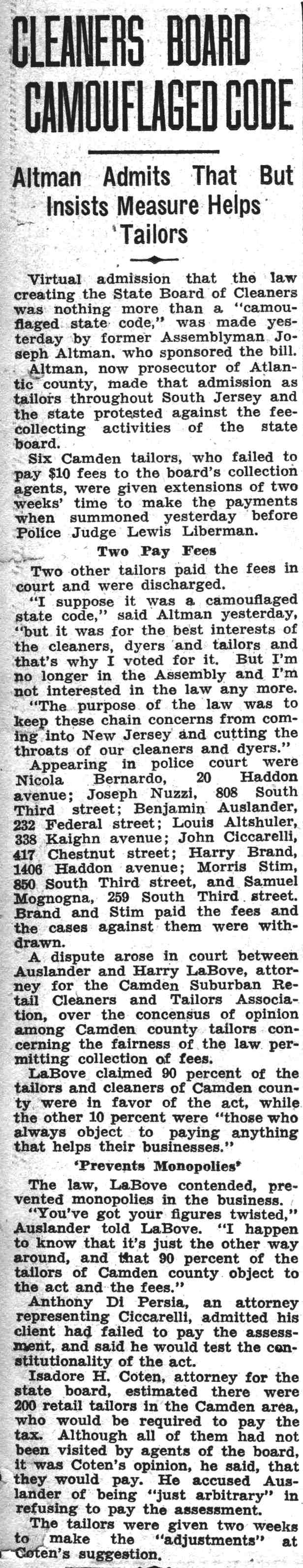 Camden Courier-Post, August 29, 1935, Cleaners Board Camouflaged Code, page 1