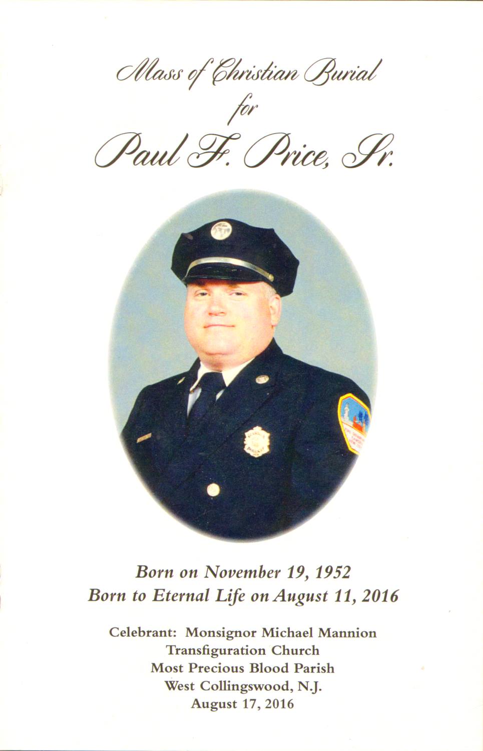Paul F. Price Sr. funeral