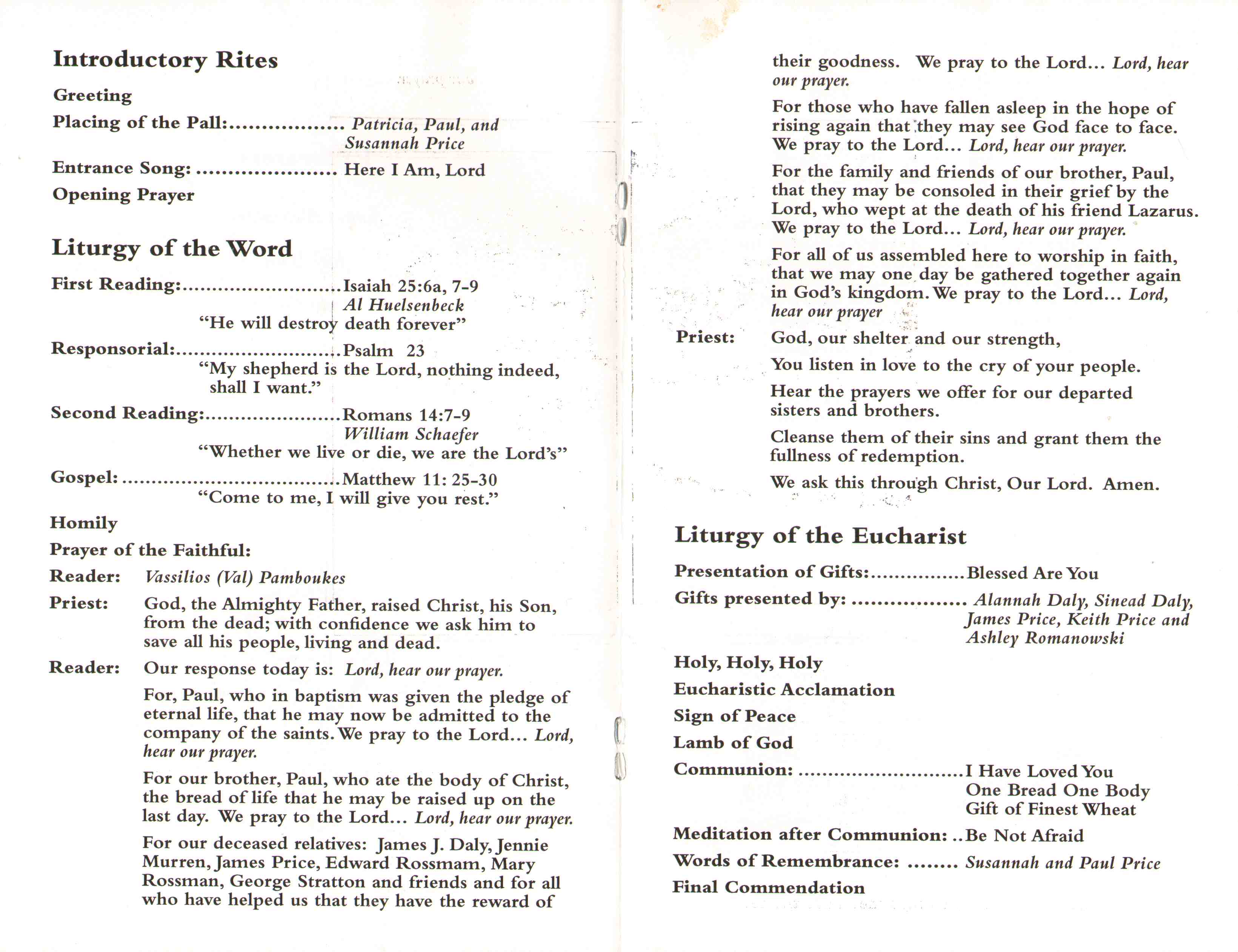Paul F. Price Sr. funeral