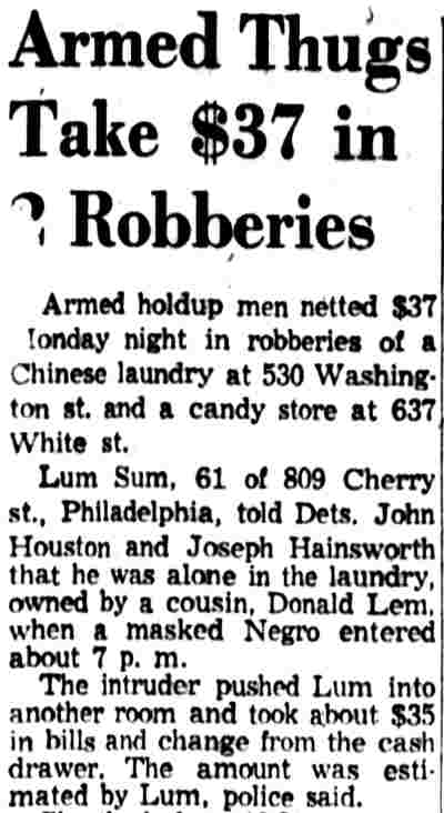 Armed Thugs Take $37 in 2 Robberies — Camden Courier-Post, October 28, 1958