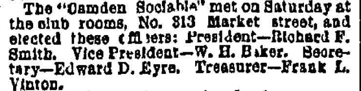 Philadelphia Inquirer, January 16, 1888 — Camden Sociable officers