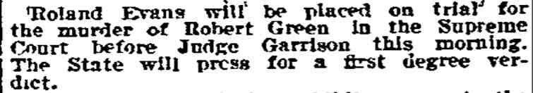 Philadelphia Inquirer, April 22, 1912: Roland Evans murder trial notice