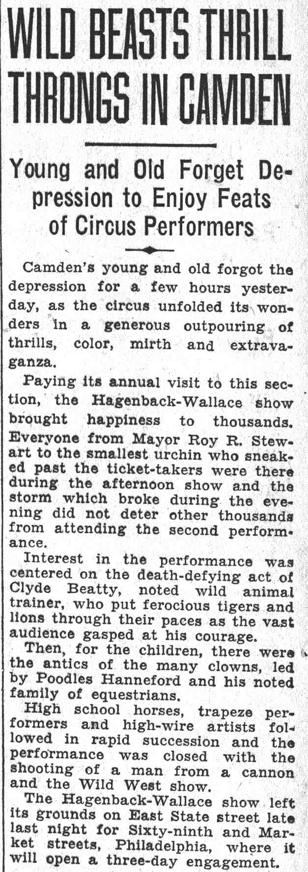Roy R. Stewart at the Hagenbeck-Wallace Circus, June 16, 1932