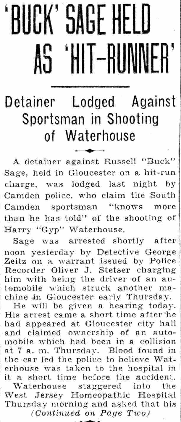 'Buck' Sage Held as 'Hit-Runner' — Camden Courier-Post, June 11, 1932