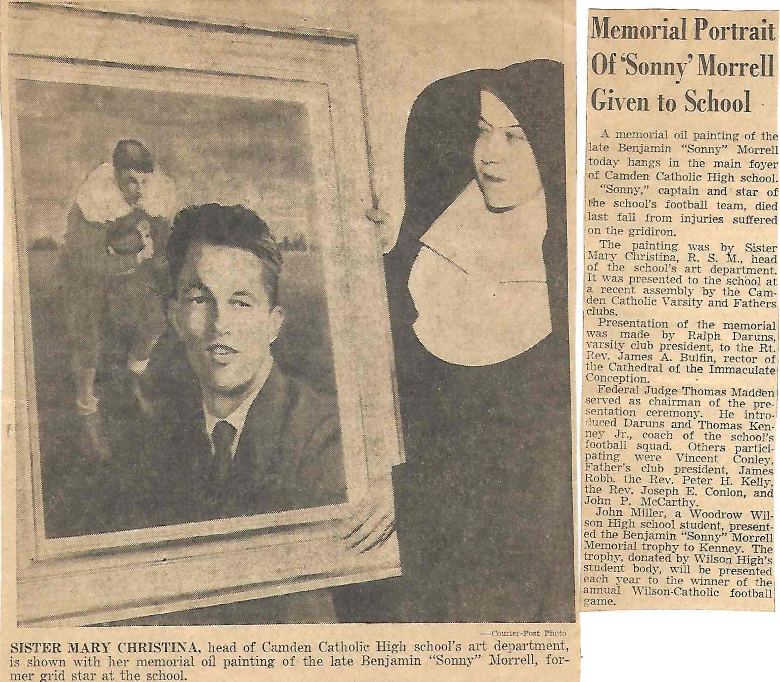 Memorial Portrait of 'Sonny' Morrell Given to School