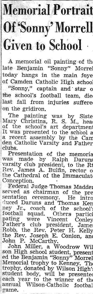 Memorial Portrait of 'Sonny' Morrell Given to School