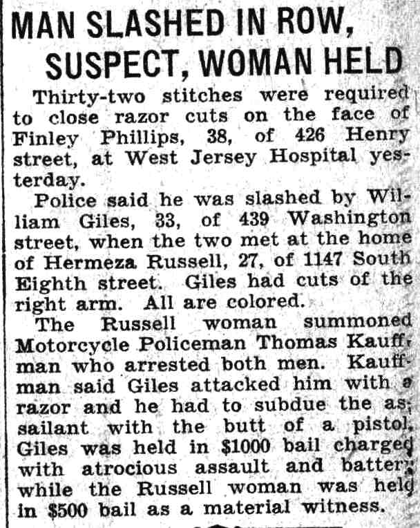 Man Slashed in Row, Suspect, Woman Held, Camden Courier-Post, August 30, 1935