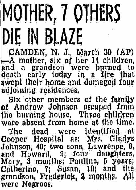 San Diego Union, March 31, 1947 — Mother, 7 Others Die in Blaze
