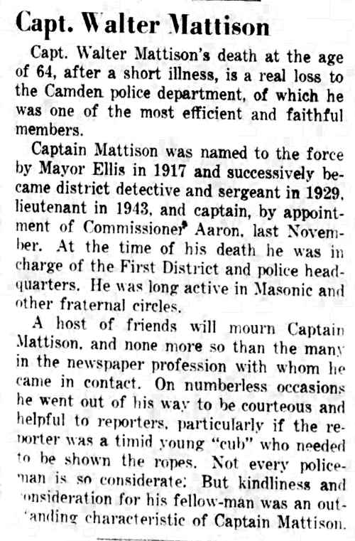 Camden Courier-Post, August 3, 1950 — death notice