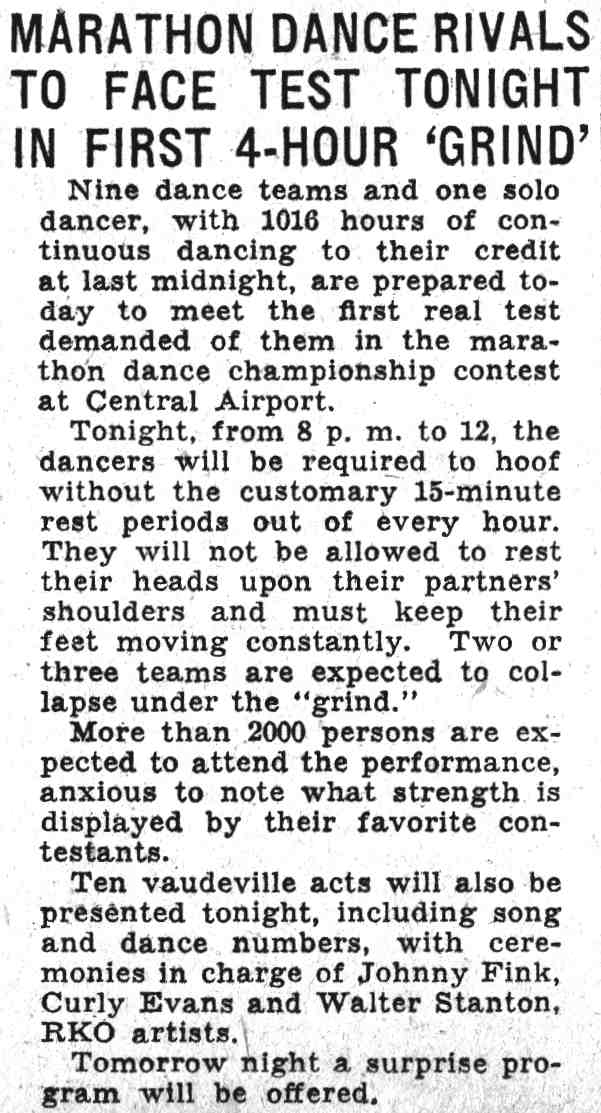 Marathon Dance Rivals To Face Test Tonight In First 4-Hour 'Grind' — Camden Courier-Post June 17 1932