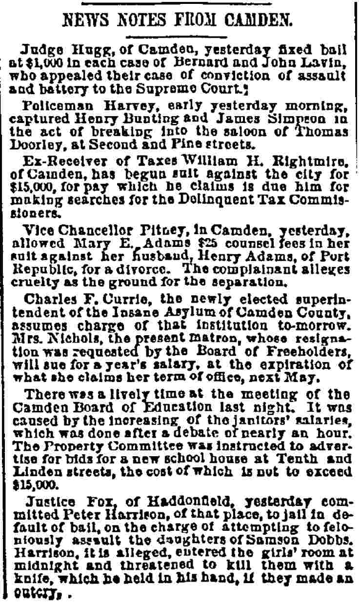 Philadelphia Inquirer, July 2, 1889 — News Notes from Camden