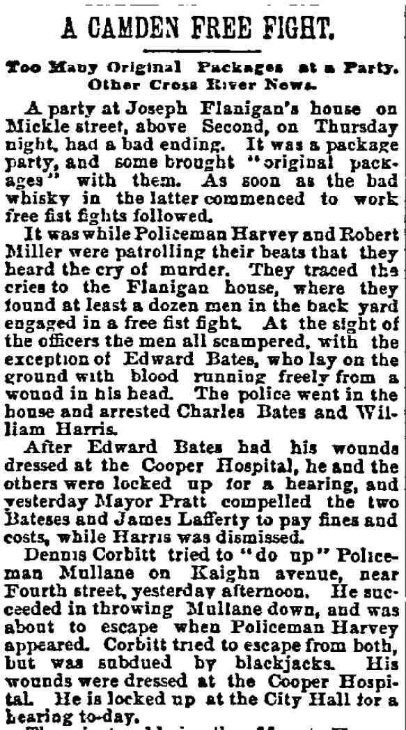 Philadelphia Inquirer, December 20, 1890 — A Camden Free Fight (part 1)